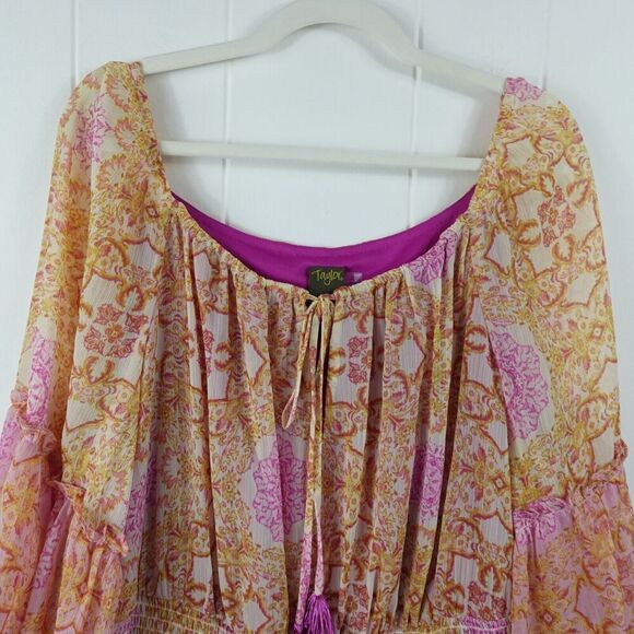 Taylor Womens Printed Ruffle Hem Peasant Dress Plus Size 20W - Picture 5 of 12